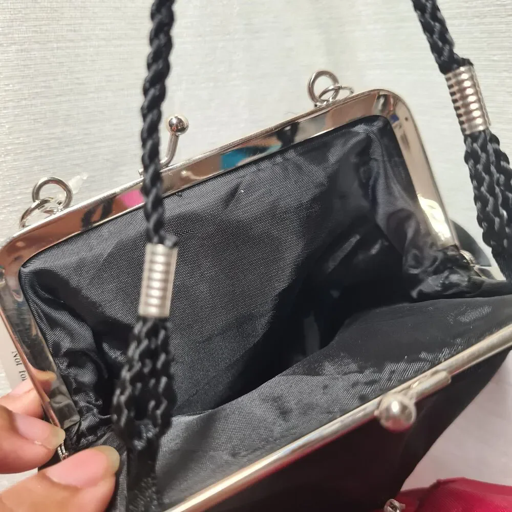 [NWT] Target Xhilaration Black Satin Red Flower Shoulder Bag Purse